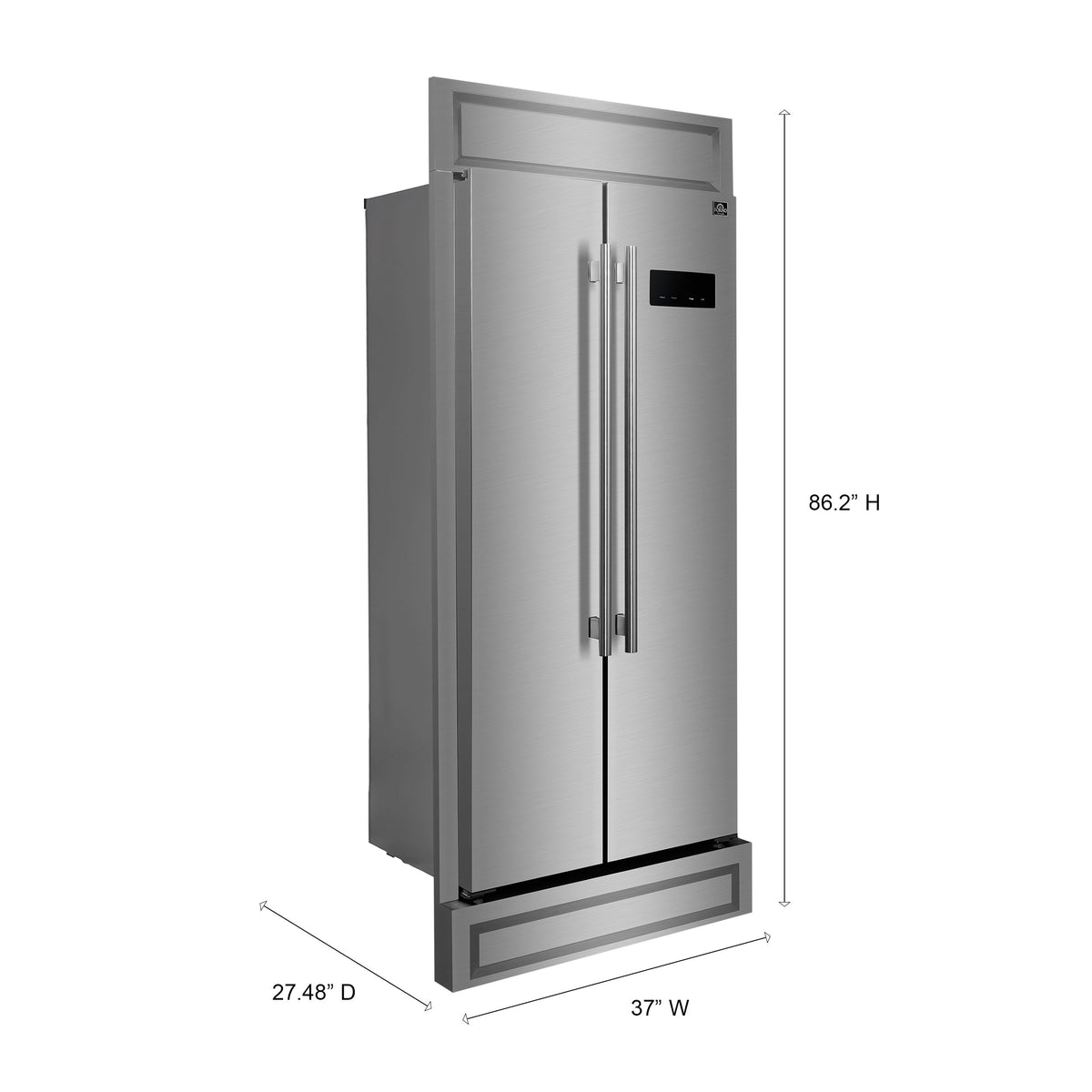 FORNO Salerno 37-Inch Built-In Side-by-Side Refrigerator, 15.6 cu ft, Stainless Steel, with Modern Trim Kit (FFRBI1805-37MG)