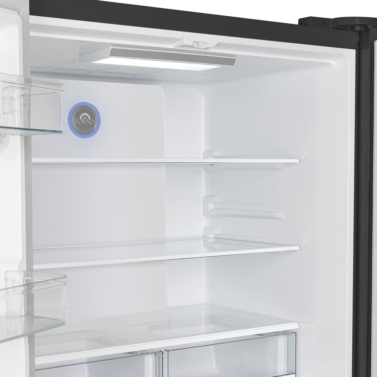 FORNO Moena 36-Inch Counter-Depth Refrigerator, 19.2 cu. ft., with Ice Maker, Black with Antique Brass Handles (FFRBI1820-36BLK)
