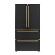 FORNO Moena 36-Inch Counter-Depth Refrigerator, 19.2 cu. ft., with Ice Maker, Black with Antique Brass Handles (FFRBI1820-36BLK)