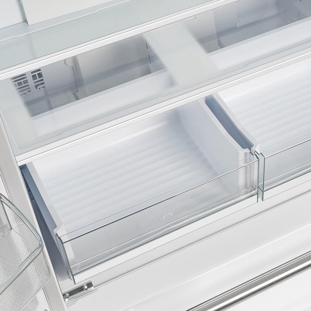 Forno Espresso Moena 36 in Counter-Depth French Door Refrigerator, 19.2 cu ft, White, with Ice Maker and Stainless Steel Handles (FFRBI1820-36WHT)