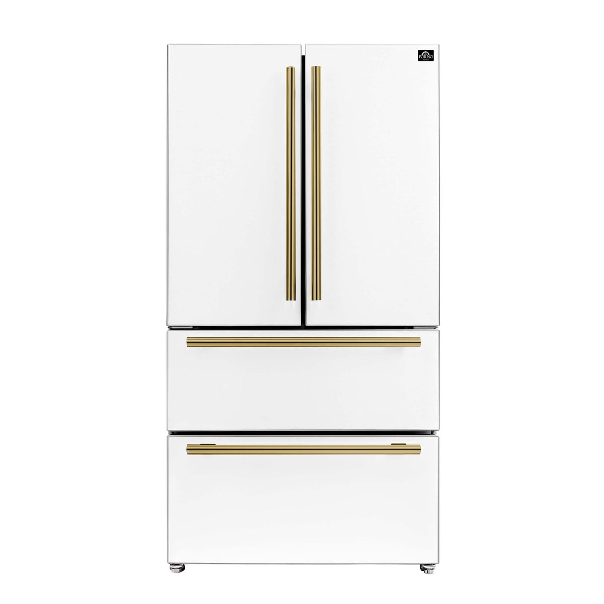 Forno Moena 36-Inch Counter-Depth Refrigerator with Ice Maker, 19.2 Cu. Ft., White with Antique Brass Handles (FFRBI1820-36WHT)