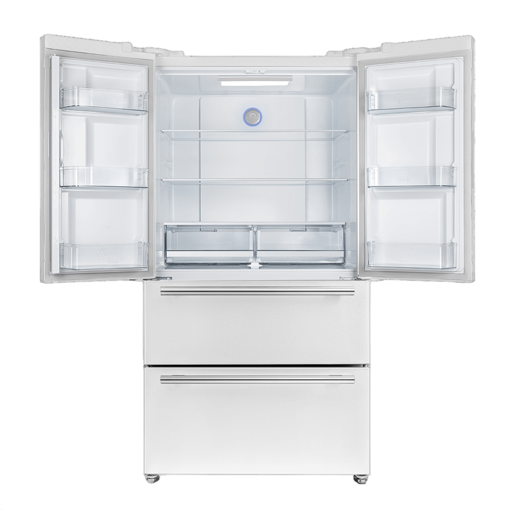 Forno Espresso Moena 36 in Counter-Depth French Door Refrigerator, 19.2 cu ft, White, with Ice Maker and Stainless Steel Handles (FFRBI1820-36WHT)