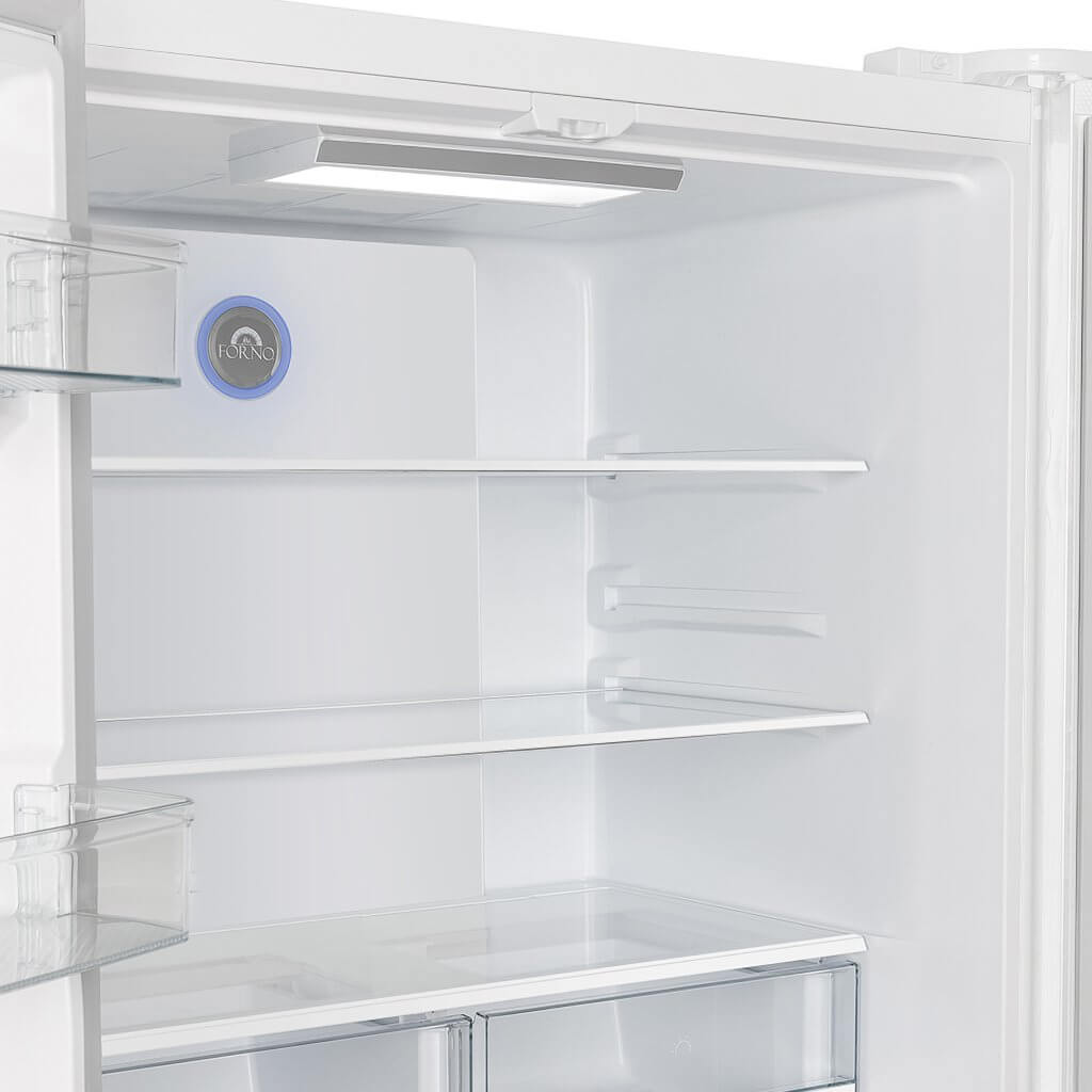 Forno Espresso Moena 36 in Counter-Depth French Door Refrigerator, 19.2 cu ft, White, with Ice Maker and Stainless Steel Handles (FFRBI1820-36WHT)