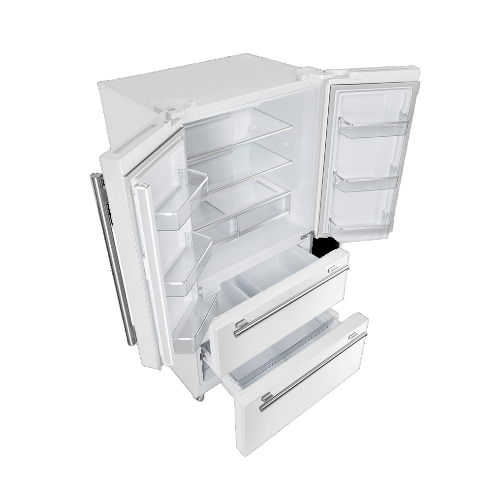 Forno Espresso Moena 36 in Counter-Depth French Door Refrigerator, 19.2 cu ft, White, with Ice Maker and Stainless Steel Handles (FFRBI1820-36WHT)