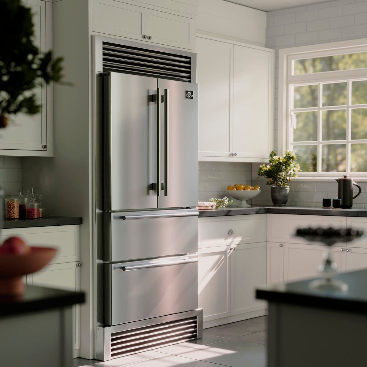 Forno Moena 40-Inch Built-In French Door Refrigerator, 19.2 cu ft, Stainless Steel, Ice Maker, Trim Kit (FFRBI1820-40SG)