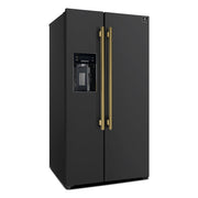 Forno Salerno 36-Inch Side-by-Side Refrigerator, 20 cu. ft., Black, Water & Ice Dispenser, Antique Brass Handles (FFRBI1844-36BLK)