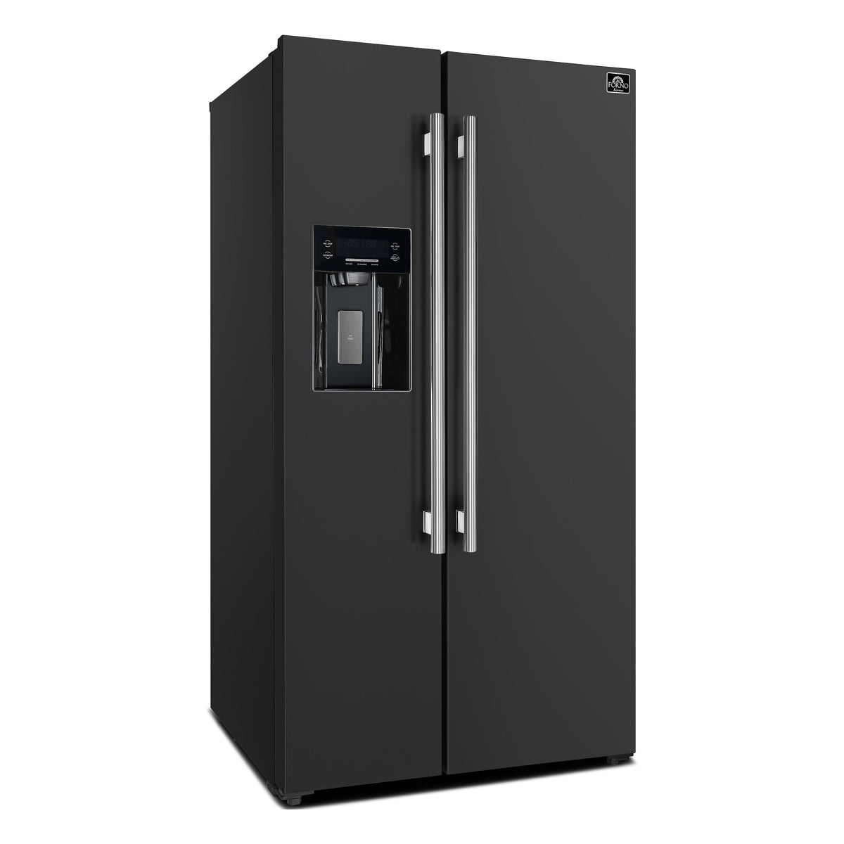 Forno Salerno 36-Inch Side-by-Side Refrigerator, 20 cu. ft., Water & Ice Dispenser, Black with Stainless Steel Handles, FFRBI1844-36BLK