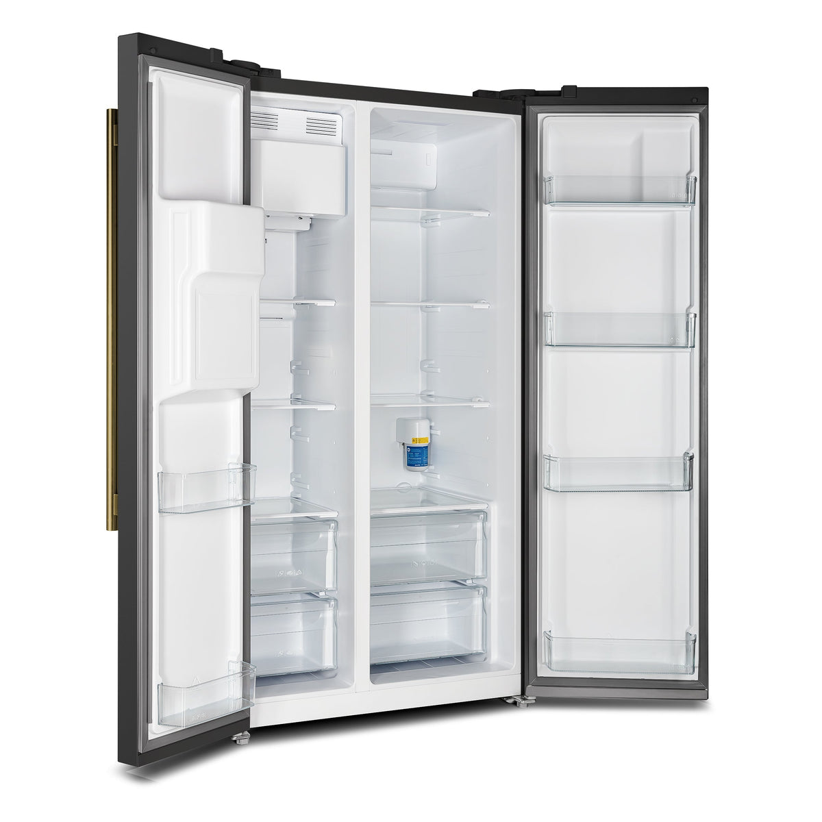 Forno Salerno 36-Inch Side-by-Side Refrigerator, 20 cu. ft., Black, Water & Ice Dispenser, Antique Brass Handles (FFRBI1844-36BLK)