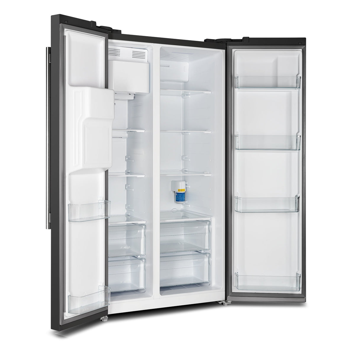 Forno Salerno 36-Inch Side-by-Side Refrigerator, 20 cu. ft., Water & Ice Dispenser, Black with Stainless Steel Handles, FFRBI1844-36BLK