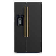 Forno Salerno 36-Inch Side-by-Side Refrigerator, 20 cu. ft., Black, Water & Ice Dispenser, Antique Brass Handles (FFRBI1844-36BLK)