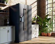 Forno Salerno 36-Inch Side-by-Side Refrigerator, 20 cu. ft., Black, Water & Ice Dispenser, Antique Brass Handles (FFRBI1844-36BLK)