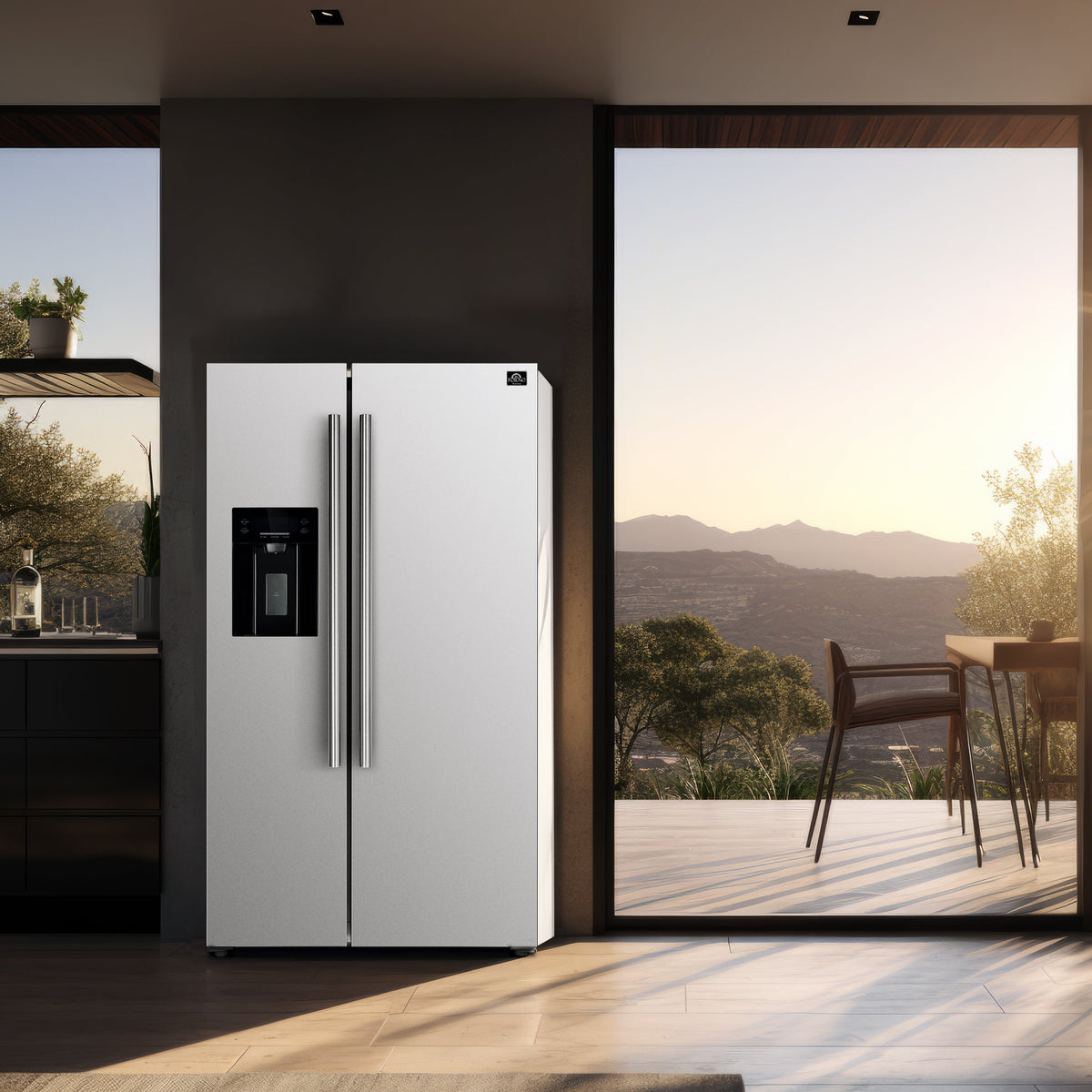 Forno Salerno 36" Side-by-Side Refrigerator, 20 cu. ft., White, External Water & Ice Dispenser, Stainless Steel Handles, FFRBI1844-36WHT