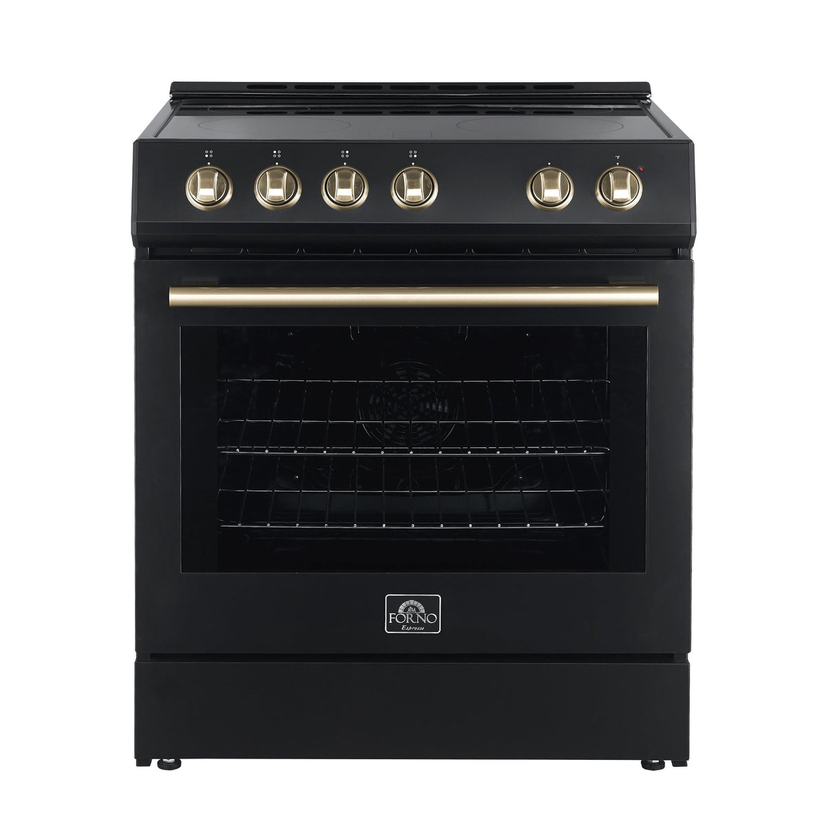 Forno Espresso Leonardo 30 in. 5.0 cu. ft. Freestanding Electric Range in Black with Antique Brass Handles (Model FFSEL6012-30BLK)