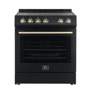 Forno Espresso Leonardo 30 in. 5.0 cu. ft. Freestanding Electric Range in Black with Antique Brass Handles (Model FFSEL6012-30BLK)