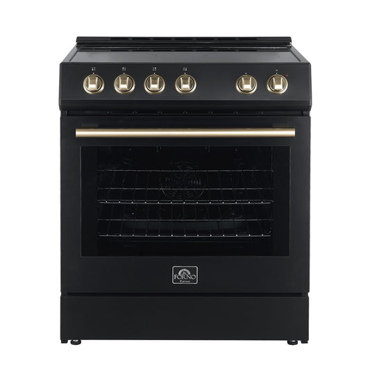 Forno Espresso Leonardo 30 in. 5.0 cu. ft. Freestanding Electric Range in Black with Antique Brass Handles (Model FFSEL6012-30BLK)
