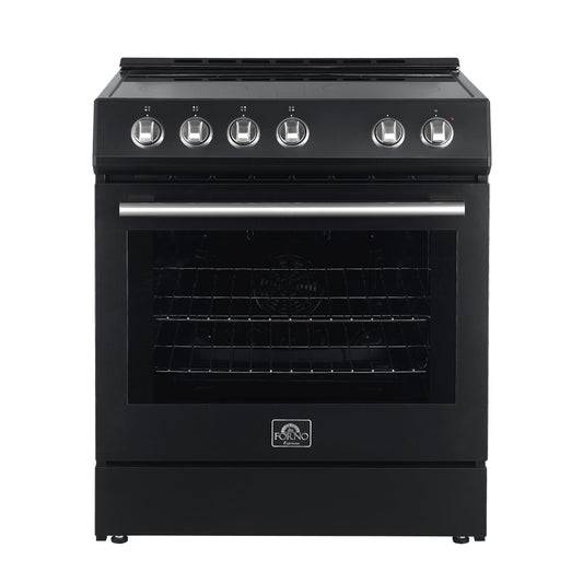 Forno Leonardo Espresso 30-Inch Freestanding Electric Range, 5.0 cu. ft., Black with Stainless Steel Handles (Model FFSEL6012-30BLK)