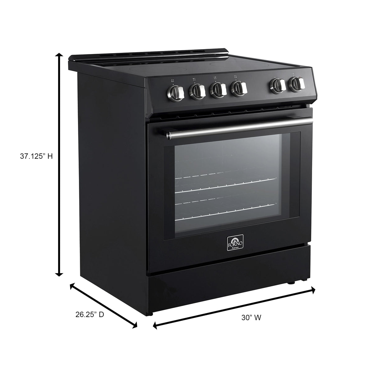 Forno Leonardo Espresso 30-Inch Freestanding Electric Range, 5.0 cu. ft., Black with Stainless Steel Handles (Model FFSEL6012-30BLK)