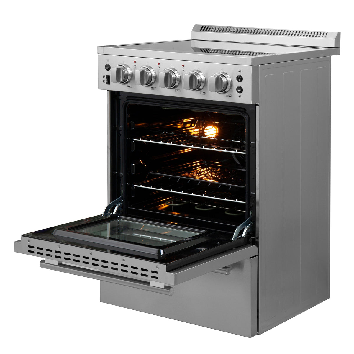 FORNO Loiano 24 in. 2.3 cu. ft. Freestanding Electric Range with 4 Radiant Elements, Storage Drawer, Air Fryer Kit, Stainless Steel (FFSEL6069-24)