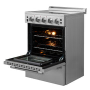 FORNO Loiano 24 in. 2.3 cu. ft. Freestanding Electric Range with 4 Radiant Elements, Storage Drawer, Air Fryer Kit, Stainless Steel (FFSEL6069-24)