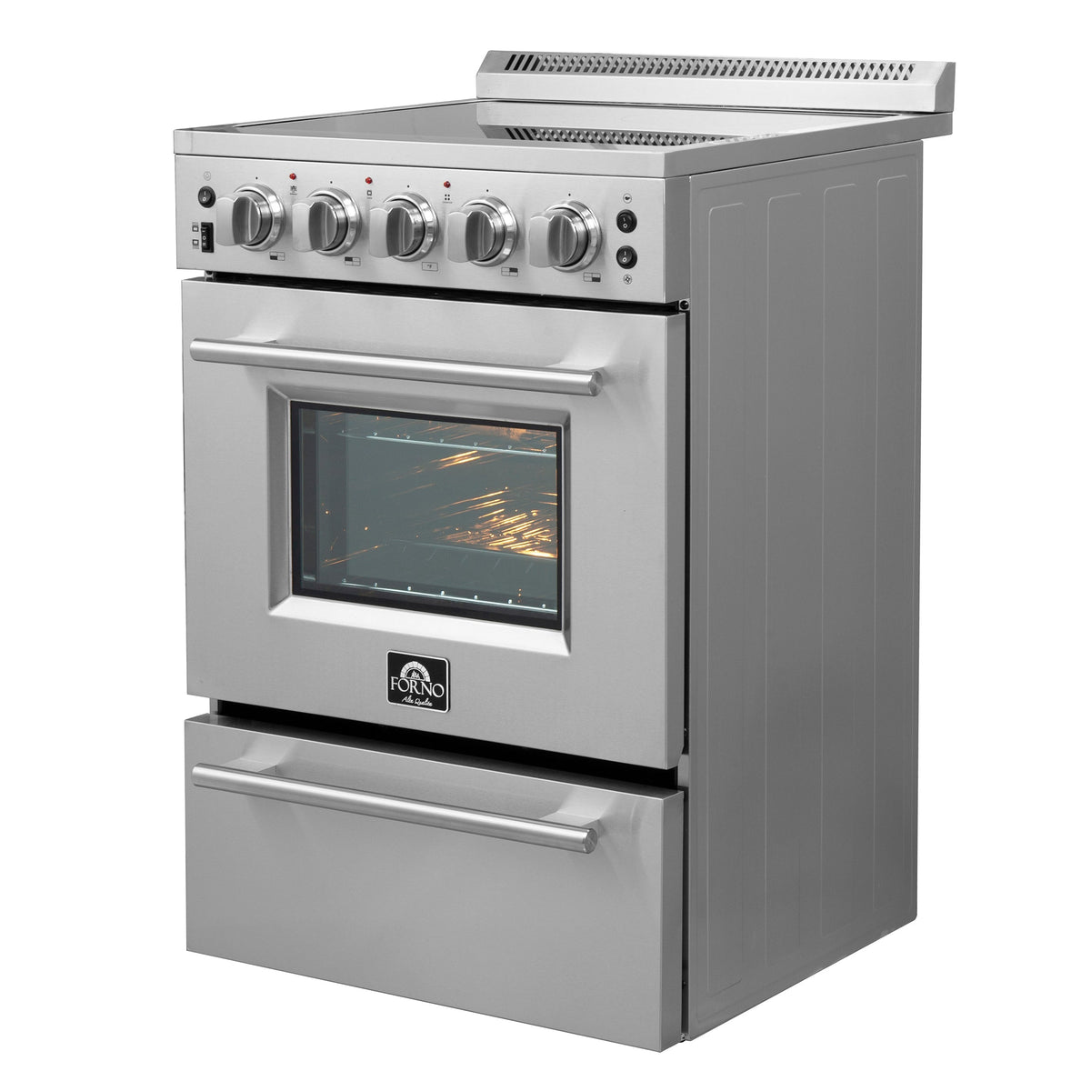 FORNO Loiano 24 in. 2.3 cu. ft. Freestanding Electric Range with 4 Radiant Elements, Storage Drawer, Air Fryer Kit, Stainless Steel (FFSEL6069-24)