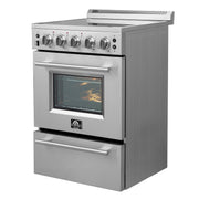 FORNO Loiano 24 in. 2.3 cu. ft. Freestanding Electric Range with 4 Radiant Elements, Storage Drawer, Air Fryer Kit, Stainless Steel (FFSEL6069-24)