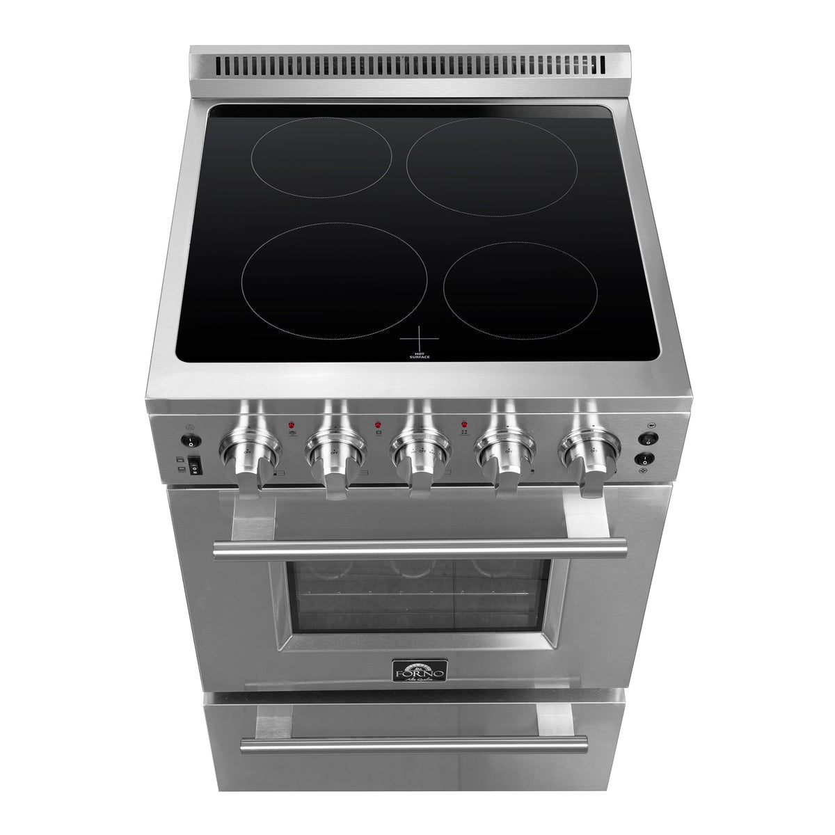 FORNO Loiano 24 in. 2.3 cu. ft. Freestanding Electric Range with 4 Radiant Elements, Storage Drawer, Air Fryer Kit, Stainless Steel (FFSEL6069-24)