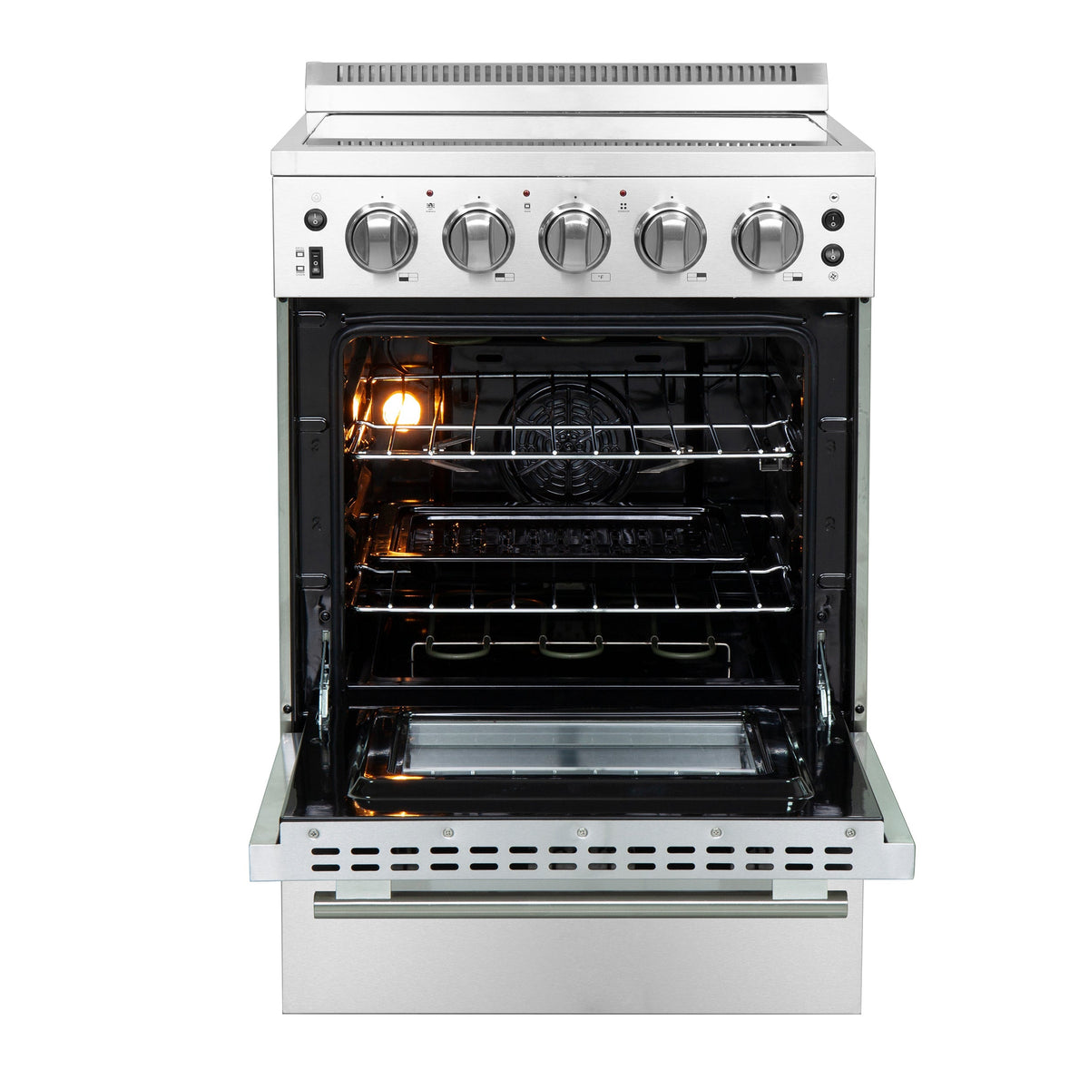 FORNO Loiano 24 in. 2.3 cu. ft. Freestanding Electric Range with 4 Radiant Elements, Storage Drawer, Air Fryer Kit, Stainless Steel (FFSEL6069-24)