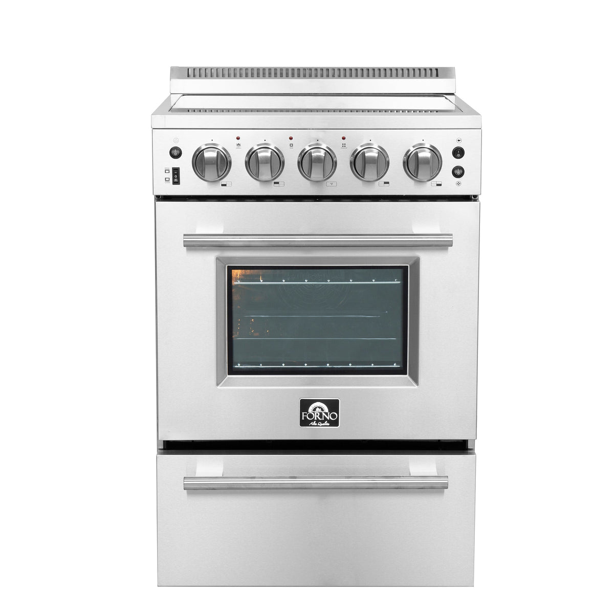 FORNO Loiano 24 in. 2.3 cu. ft. Freestanding Electric Range with 4 Radiant Elements, Storage Drawer, Air Fryer Kit, Stainless Steel (FFSEL6069-24)