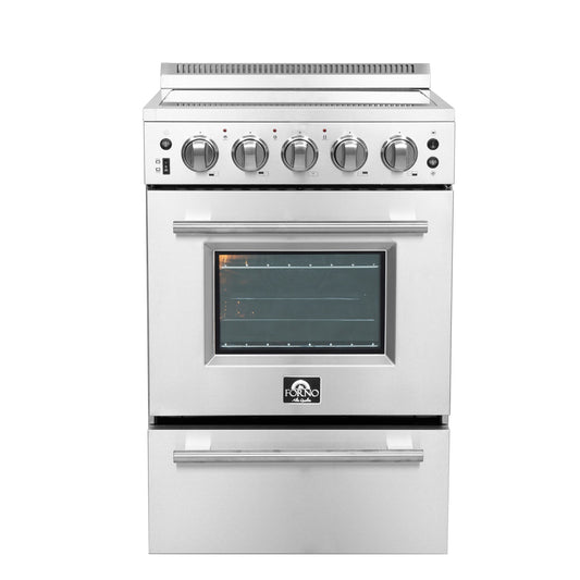 FORNO Loiano 24 in. 2.3 cu. ft. Freestanding Electric Range with 4 Radiant Elements, Storage Drawer, Air Fryer Kit, Stainless Steel (FFSEL6069-24)