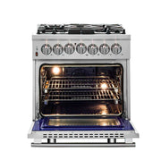 Forno Massimo 30 in. Freestanding Dual Fuel Range, 4.32 cu. ft. Oven, 5 Sealed Burners, White with Antique Brass Accents (Model FFSGS6125-30)