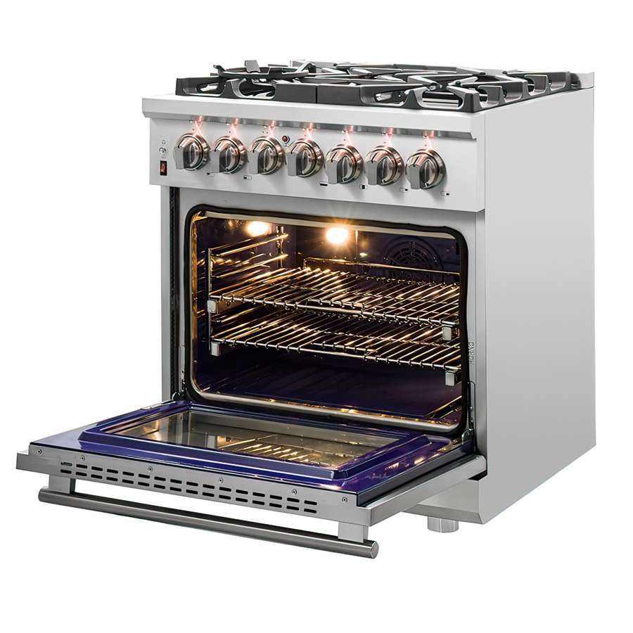 Forno Massimo 30 in. Freestanding Dual Fuel Range, 4.32 cu. ft. Oven, 5 Sealed Burners, White with Antique Brass Accents (Model FFSGS6125-30)
