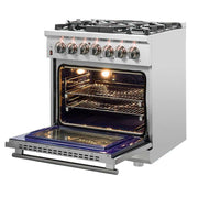 Forno Massimo 30 in. Freestanding Dual Fuel Range, 4.32 cu. ft. Oven, 5 Sealed Burners, White with Antique Brass Accents (Model FFSGS6125-30)