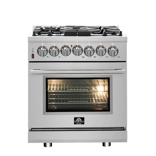 Forno Massimo 30 in. Freestanding Dual Fuel Range, 4.32 cu. ft. Oven, 5 Sealed Burners, White with Antique Brass Accents (Model FFSGS6125-30)