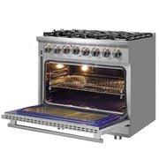 FORNO Massimo 36 in. Freestanding Dual Fuel Range with 6 Sealed Burners, 5.36 cu. ft. Electric Oven, Griddle, Wok Ring, and Air Fry Kit in Stainless Steel (Model FFSGS6125-36)