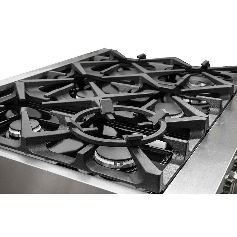 FORNO Massimo 36 in. Freestanding Dual Fuel Range with 6 Sealed Burners, 5.36 cu. ft. Electric Oven, Griddle, Wok Ring, and Air Fry Kit in Stainless Steel (Model FFSGS6125-36)
