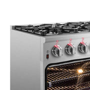 FORNO Massimo 36 in. Freestanding Dual Fuel Range with 6 Sealed Burners, 5.36 cu. ft. Electric Oven, Griddle, Wok Ring, and Air Fry Kit in Stainless Steel (Model FFSGS6125-36)