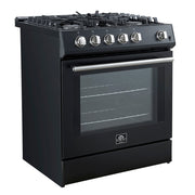 Forno Espresso Leonardo 30-Inch Freestanding Gas Range, 5.0 cu. ft., Black with Stainless Steel Handles (Model FFSGS1116-30BLK)