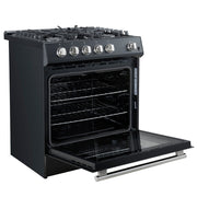 Forno Espresso Leonardo 30-Inch Freestanding Gas Range, 5.0 cu. ft., Black with Stainless Steel Handles (Model FFSGS1116-30BLK)