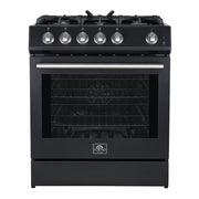 Forno Espresso Leonardo 30-Inch Freestanding Gas Range, 5.0 cu. ft., Black with Stainless Steel Handles (Model FFSGS1116-30BLK)