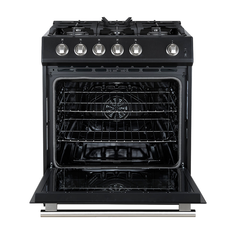 Forno Espresso Leonardo 30-Inch Freestanding Gas Range, 5.0 cu. ft., Black with Stainless Steel Handles (Model FFSGS1116-30BLK)