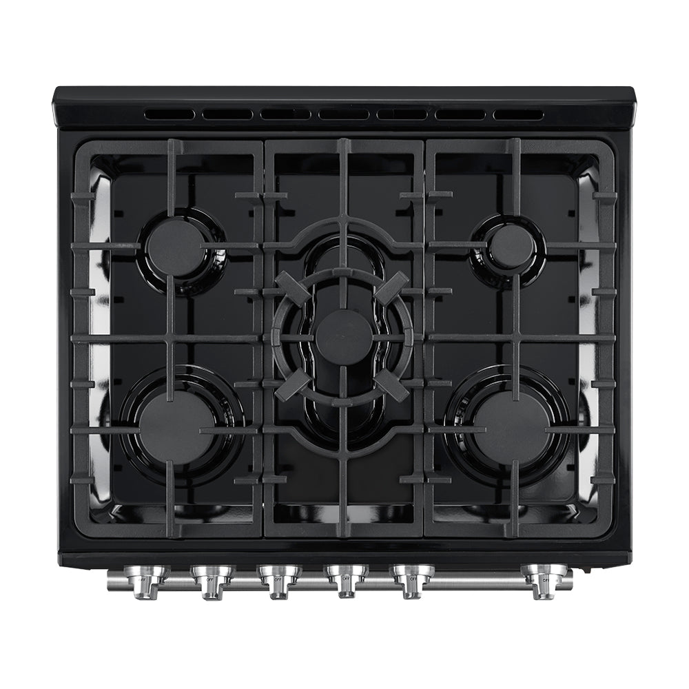 Forno Espresso Leonardo 30-Inch Freestanding Gas Range, 5.0 cu. ft., Black with Stainless Steel Handles (Model FFSGS1116-30BLK)