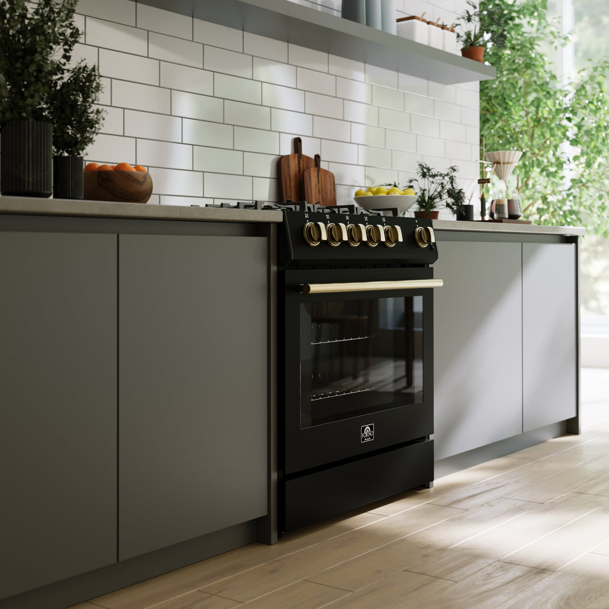 Forno Espresso Leonardo 30-Inch Freestanding Gas Range, 5.0 cu. ft., Black with Stainless Steel Handles (Model FFSGS1116-30BLK)