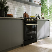 Forno Espresso Leonardo 30-Inch Freestanding Gas Range, 5.0 cu. ft., Black with Stainless Steel Handles (Model FFSGS1116-30BLK)