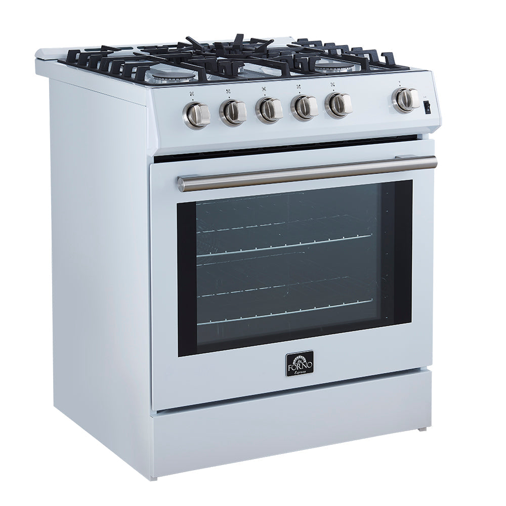 Forno Espresso Leonardo 30-Inch Freestanding Gas Range, 5.0 cu. ft., White with Stainless Steel Handles (Model FFSGS1116-30WHT)