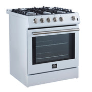 Forno Espresso Leonardo 30-Inch Freestanding Gas Range, 5.0 cu. ft., White with Stainless Steel Handles (Model FFSGS1116-30WHT)