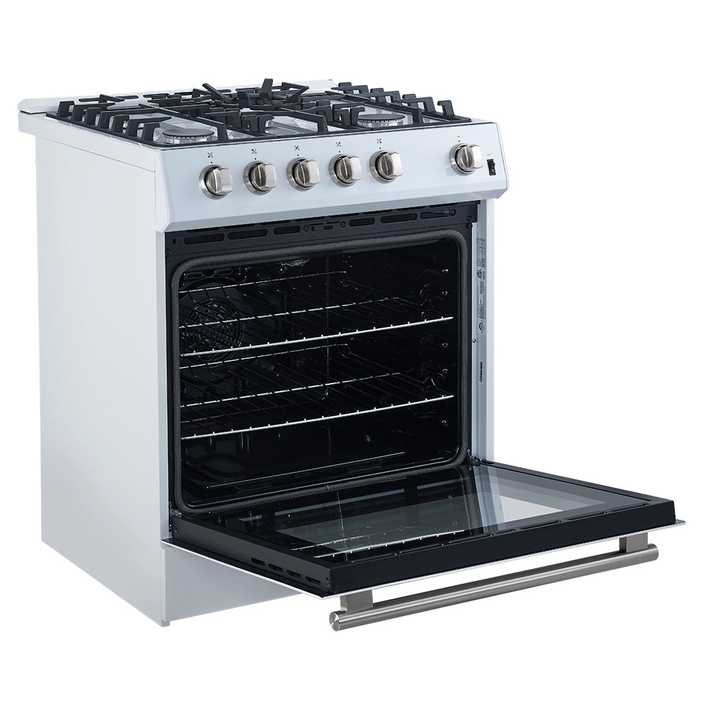 Forno Espresso Leonardo 30-Inch Freestanding Gas Range, 5.0 cu. ft., White with Stainless Steel Handles (Model FFSGS1116-30WHT)