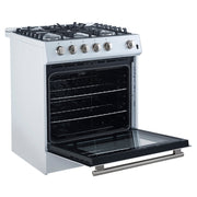 Forno Espresso Leonardo 30-Inch Freestanding Gas Range, 5.0 cu. ft., White with Stainless Steel Handles (Model FFSGS1116-30WHT)