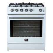 Forno Espresso Leonardo 30-Inch Freestanding Gas Range, 5.0 cu. ft., White with Stainless Steel Handles (Model FFSGS1116-30WHT)