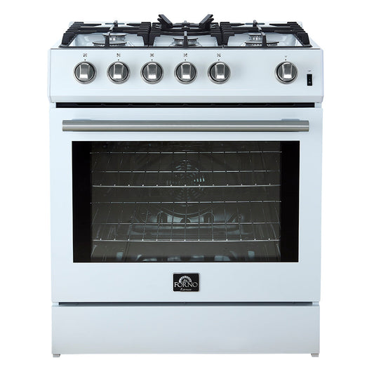 Forno Espresso Leonardo 30-Inch Freestanding Gas Range, 5.0 cu. ft., White with Stainless Steel Handles (Model FFSGS1116-30WHT)