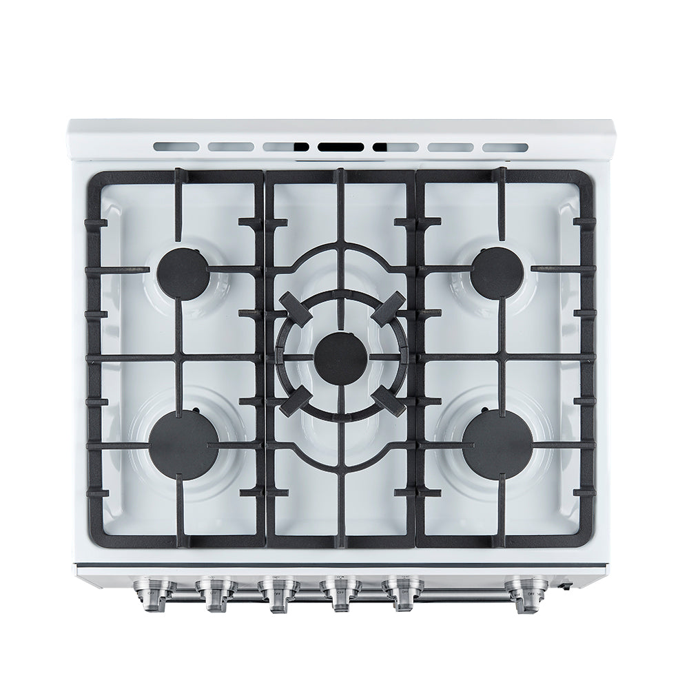 Forno Espresso Leonardo 30-Inch Freestanding Gas Range, 5.0 cu. ft., White with Stainless Steel Handles (Model FFSGS1116-30WHT)